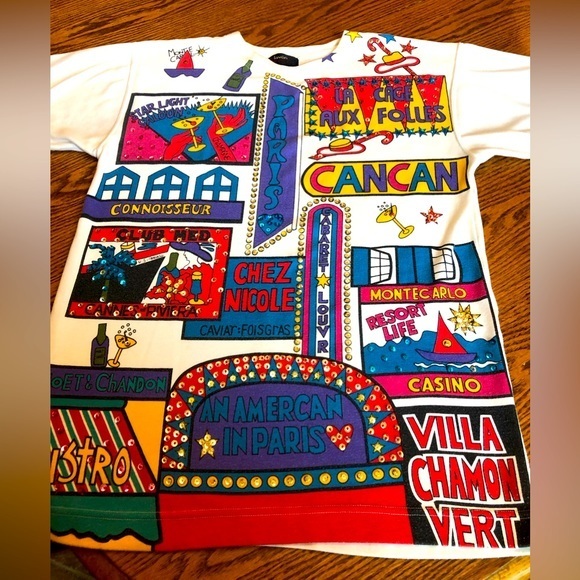 Vintage 90s France Scene Tee Shirt Rhinestones - Picture 1 of 9
